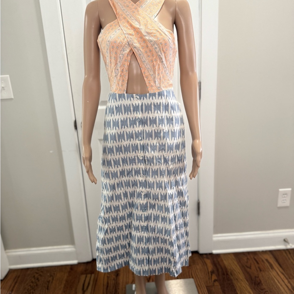 Peach and Blue Patterned Dress